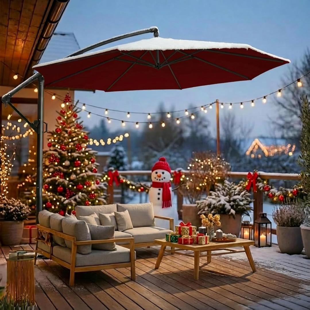 wikiwiki 10ft Patio Umbrellas Offset Outdoor Umbrella Cantilever Hanging Umbrellas w/Infinite Tilt, Fade Resistant Waterproof RECYCLED FABRIC Canopy & Cross Base, for Yard, Garden & Deck, Burgundy Red