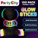 Party City 100 Glow Sticks Bulk Party Pack 8 Neon Glow in the Dark Party Supplies, Glowsticks with Connectors Bracelets & Necklaces, Light Up Favors for Kids, Adults, Birthdays, Parties, Decorations