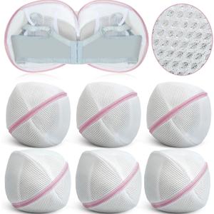 6 Pieces Bra Washing Bag for Laundry Mesh Wash Lingerie Underwear Brassiere Washing Bags with Zipper for Women Laundry Storage,(Gray) (Pink)