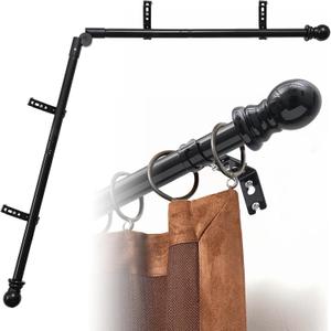 Heavy Duty L-Shaped Curtain Rod, 1" - 136" Adjustable, 180 Connector for Bay & Corner Windows - Black