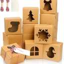 BEAVOING 24 PCS Brown Bakery Boxes with Window, 4x4x2.5 Inch Christmas Cookie Boxes Small Christmas Treat Boxes Holiday Xmas Cake Box for Christmas Cupcakes, Cookies, Donuts Gift-Giving, Pastries