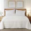 KASENTEX Luxurious Velvet Quilt Set 3 Pieces Oversize King - Ultra-Soft Bedspread Coverlet with 2 Pillow Shams, Lightweight Bed Blanket, Elegant Stitch Design, Machine Wash All Season Bedding White