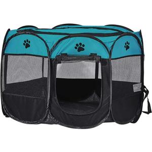 Foldable Pet Dog Playpen, Pop Up Portable Cat Playpen, Indoor/Outdoor for Kitten Puppy Play Pen, Cats Crate Tent with Carrying Bag, 600D Oxford (Aqua Blue + Black, Large, 8)