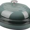 Enameled Oval Cast Iron Dutch Oven Pot with Lid, Bread Dutch Oven for Sourdough Bread Baking, Dutch Oven Bread, Bread Oven, 6QT, Slateblue
