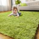 Grass Green Rugs for Bedroom, Fluffy Shag Area Rug 3x5 for Kids Room Living Room Baby Nursery Decor Aesthetic, Cute Furry Cool Shaggy Throw Bedside Fuzzy Plush Moss Carpet for Dorm Classroom Playroom