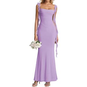 KUTUMAI Elegant Long Formal Wedding Guest Dresses for Women 2026 Ruffle Bodycon Cocktail Party Maxi Dress,Small