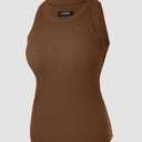 CHICME Women Built-in Bra Tank Tops Sleeveless Casual Shirts Racerback Ribbed Fitted Tank Tops (Brown, XL)