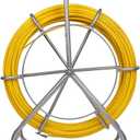 FAHKNS 425FT Fish Tape Fiberglass 1/4 inch(6MM) Fishing Wire Puller Duct Rodder Cable Running Electrical Fishtape Tool Rod with Steel Reel Stand Through Wall Pipe Length Marking in Meter