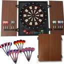 Dartboard Professional Electronic Dart Board with LED Digital Scoreboard, Wooden MDF Cabinet, 27 Games, 202 Variations, Includes 16 Soft Tip Darts & 16 Replacement Tips, Perfect for Adults Game Room