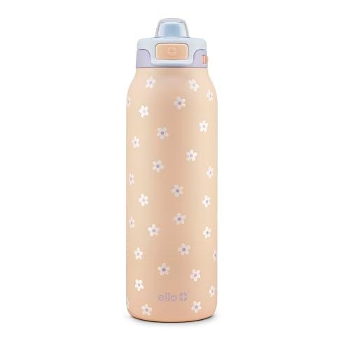 Ello Pop & Fill 32oz Stainless Steel Water Bottle with Quick Fill Technology, Double Walled and Vacuum Insulated Metal, Leak Proof Locking Lid, Sip and Chug, Reusable, BPA Free, Gloss Daisies