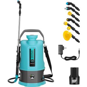 Battery Powered Sprayer, 1.3-Gallon/5L Electric Pump Sprayer with Six Nozzles, Adjustable Shoulder Strap and Spray Wand for Garden, Lawn and Other Cleaning, Blue (Knapsack-1.35 Gal (5L))