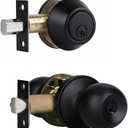 Front Door Lock Set Exterior Door Lock Set with Deadbolt, Single Cylinder Deadbolt Lock and Door Knob Set, Keyed Alike,Matte Black Door Knob and Deadbolt Set(1Pack Set)