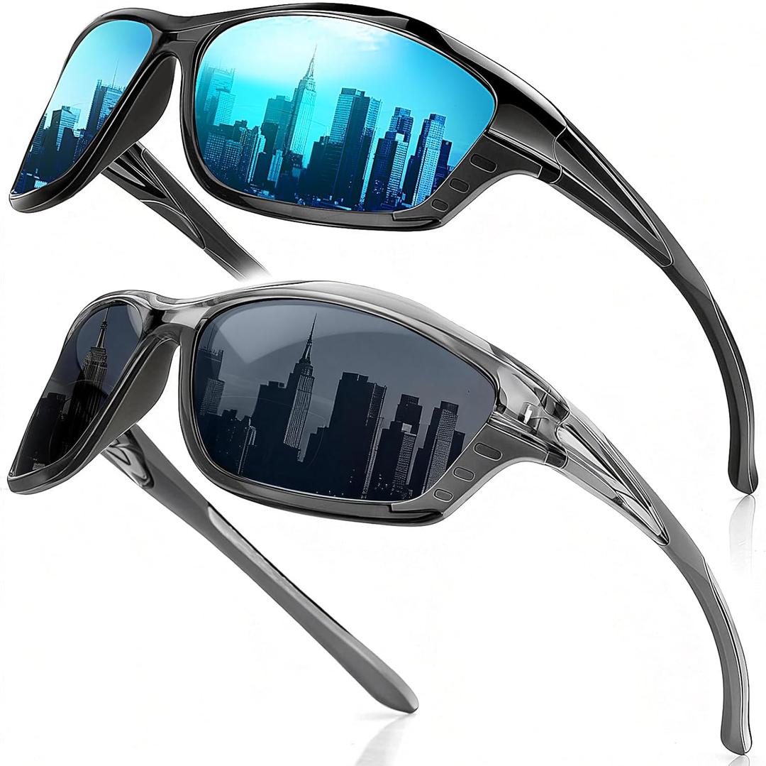 Missfive 2-Pack Mens Go-To Bifocal Sunglasses with Readers Built In, Resilient Temple Comfort-Fit Sport Wrap Around Frame & UV400 Protection, Driving & Reading Glasses for Outdoor +2.25
