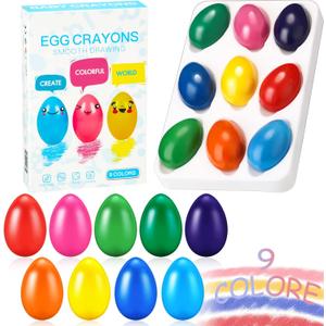 Spakon 9 Pcs 9 Colors Toddler Crayons Egg Crayons Palm Grasp Color Pencils Washable Pencils Paint Pens for Kids Ages 3 Years Old Above