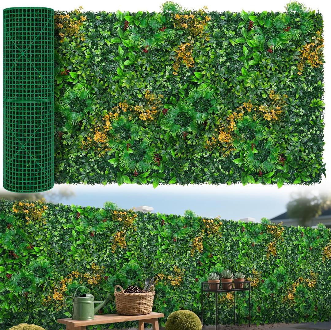 Grass Wall Panels Roll, 40"x120"(33.33 SQFT) Artificial Grass Backdrop Wall with Tropical Leaves, UV-Anti Faux Greenery Plant Boxwood Panels for Outdoor Green Wall Decor