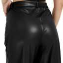 Women's Black Leather Pants - High Waist Faux Leather Straight Leg Bell Bottom Flare Pants (Black)