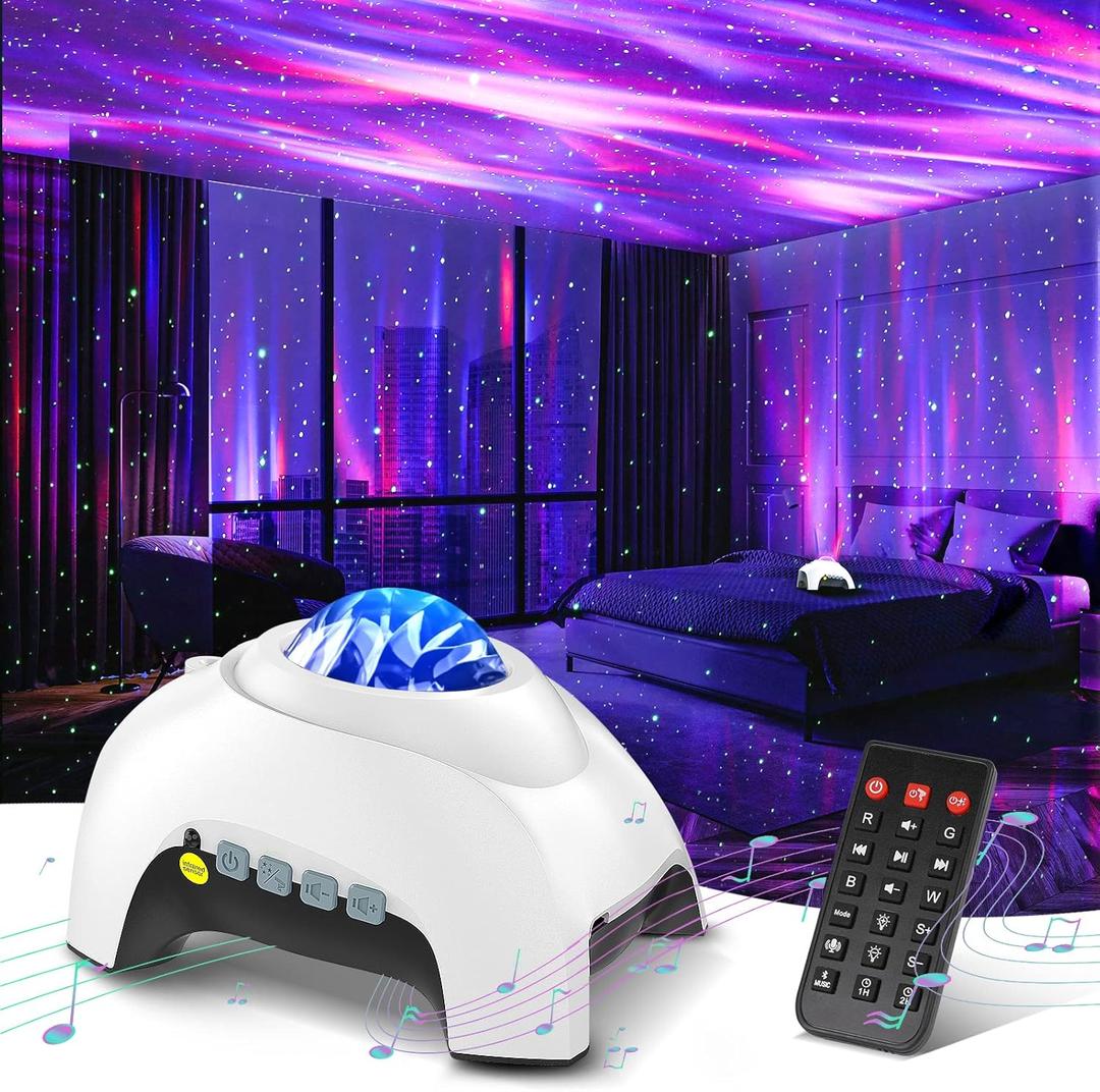 Northern Galaxy Light Aurora Projector with 33 Light Effects, LED Star Projector for Bedroom Nebula Lamp, Remote Control, White Noises, Bluetooth Speaker for Parties (Black)