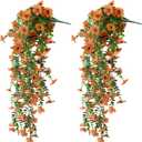 Artificial Hanging Flowers for Outdoors, 2 Pcs UV Resistant Artificial Outdoor Plants, No Fade Fake Hanging Plant with Silk Flowers for Outdoor Planters for Home Garden Porch Yard Decor, Orange