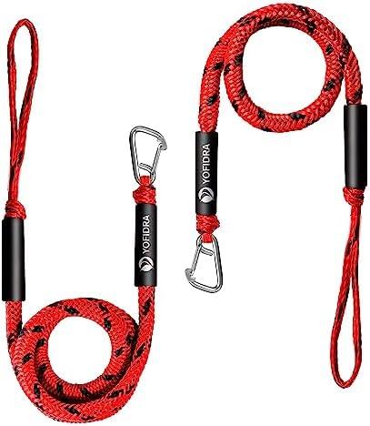 Bungee Dock Line 2 Pack- (4ft & 6ft) PWC Boat Bungee for Jet Ski, Kayak, Quick Docking with Stainless Steel Clip, Built-in Snubber