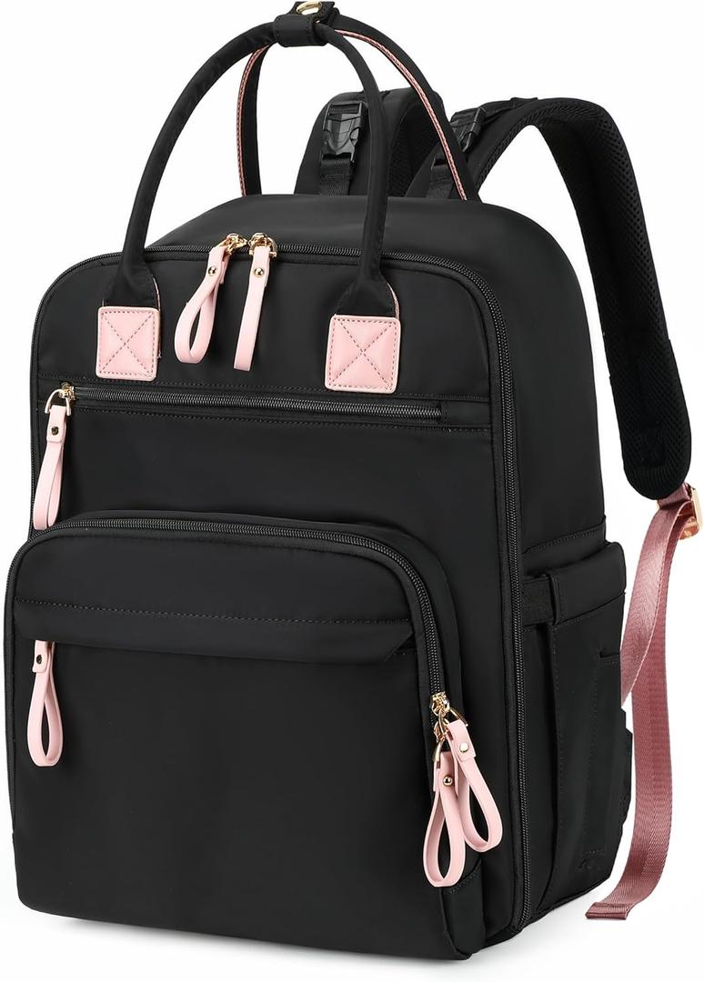18 Pockets Diaper Bag Backpack with Waterproof Pockets and Stroller Buckle, Convertible Tote Bag (Black)