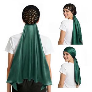 Wrap Cap Hair Net And Scarf, 2 In 1 Heatless Silk Press Wrap, Adjustable Silk Shower Cap For Sleeping, Hair Wraps Net For Women Black Hair Care, Wraps Cap Bonnet Attached,Durag (green)