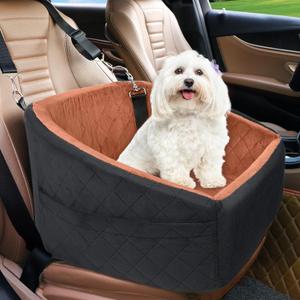 Dog Car Seat for Small Medium Dogs,Detachable Washable Dog Booster Seat Under 30lbs, Pet Car Seats Travel Bed with Storage Pockets and Safety Belt(Black/Z) (Black/red brown)