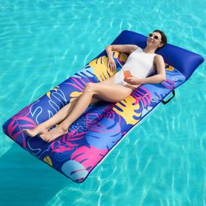 SLOOSH Inflatable Pool Floats Lounger - XL Fabric Covered Pool Mat Floaties for Adults, Ultra Comfort Water Floating Lounger with Headrest for Beach Lake Swimming Pool Float Raft 68"X34"