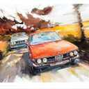 MINSEOK Watercolor Car Posters Room Decor - Premium A3 Art Old Print Pictures, Perfect Car Wall Art Gift - Yellow Scenery Orange Vintage Old Cars (11.7L" x 16.5W", At Full speed No.21)