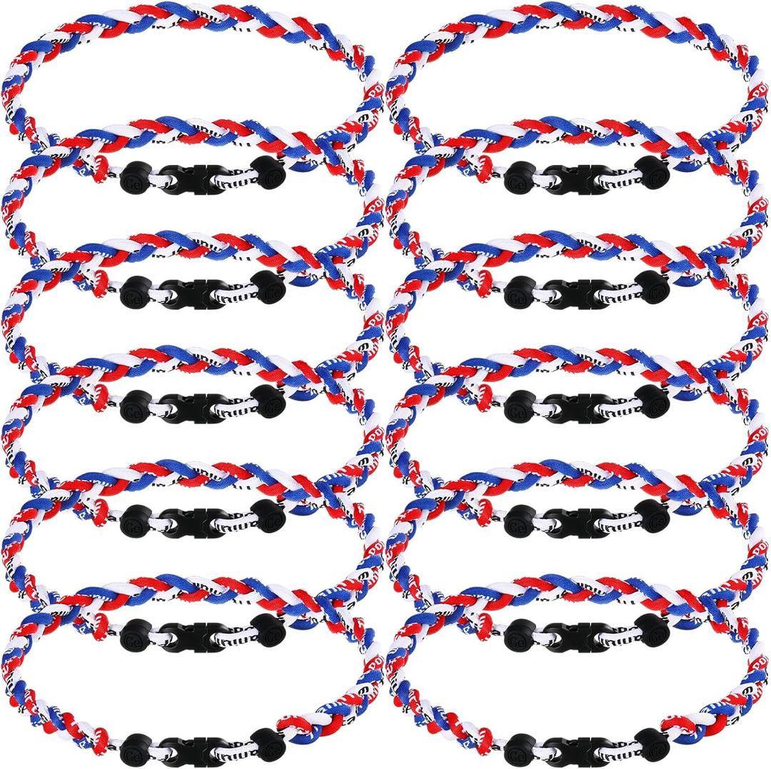 Zeyune 12 Pcs 18" Baseball Necklace for Boys Three Braided Rope Tornado Titanium Baseball Rope Necklace for Men Sport