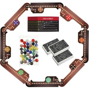 Kathfly Jokers and Marbles Board Game Pegs Card Game Set with 8 Wood Boards 40 Colorful Marbles Pegs 3 Boxes Playing Card 8 Game Instructions for Adults Family, 4-8 Players(Retro Colors)