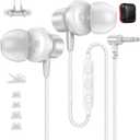 3.5mm Headphones 5.9ft Long Cord Wired Earbuds with Microphone Noise Isolating Earphone Stereo Clear Call Volume Plug in 3.5mm Jack Wired Ear Buds for Office School Laptop Chromebook PC Travel, Silver