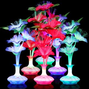 6 Pcs Fiber Optic LED Flower Luau Table Centerpieces Flashing Flower Party Decorations Colorful Artificial LED Flower Festival Light Lamp for Home Wedding Birthday Hawaiian Party Decor