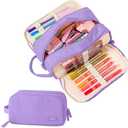 Nuozme 3 Compartment Pencil Case, Extra Large Capacity School Supplies Pencil bag with Easy Handle, Soft Corduroy Pencil Pouch, Aesthetic Supply Pen Case Bag Organizer For Teen Girls College (Purple), Pack Of 2