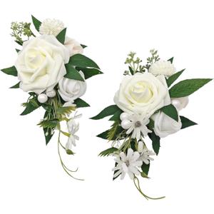 2pcs Artificial Flower Shoulder Corsages for Wedding, Mother of The Bride Corsage, Party Prom Corsages for Ceremony Anniversary Party Home Decor (White)
