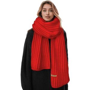 Boaisdus Women Winter Chunky Knit Scarf Knit Scarves Soft Knitted Warm Scarf for Women's Outddor Cold Weather (Red- 69 L x 10" W)