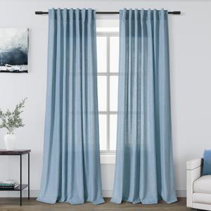 Nanspring Blue Semi Sheer Linen Curtains 84 inch Length for Living Room Back Tab Modern Farmhouse Coastal Decor Stone Dusty Blue Cotton Textured Gauze Curtains for Dining Room Bedroom Blue Grey (52"W x 84"L (Pack of 2))