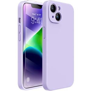 Miracase Designed for iPhone 14 Plus Case with Screen Protector,[Upgraded Enhanced Camera Protection], Shockproof Liquid Silicone Case with Microfiber Lining, 6.7 inch (Light Purple)