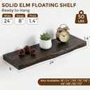 Dreamland 24 Inch Floating Shelves, Rustic Elm Wood Live Edge Wall Shelf for Home Decor, 8 Inch Deep Floating Shelf for Wall, 24 x 8 Bathroom Shelves Set of 2, Walnut Color