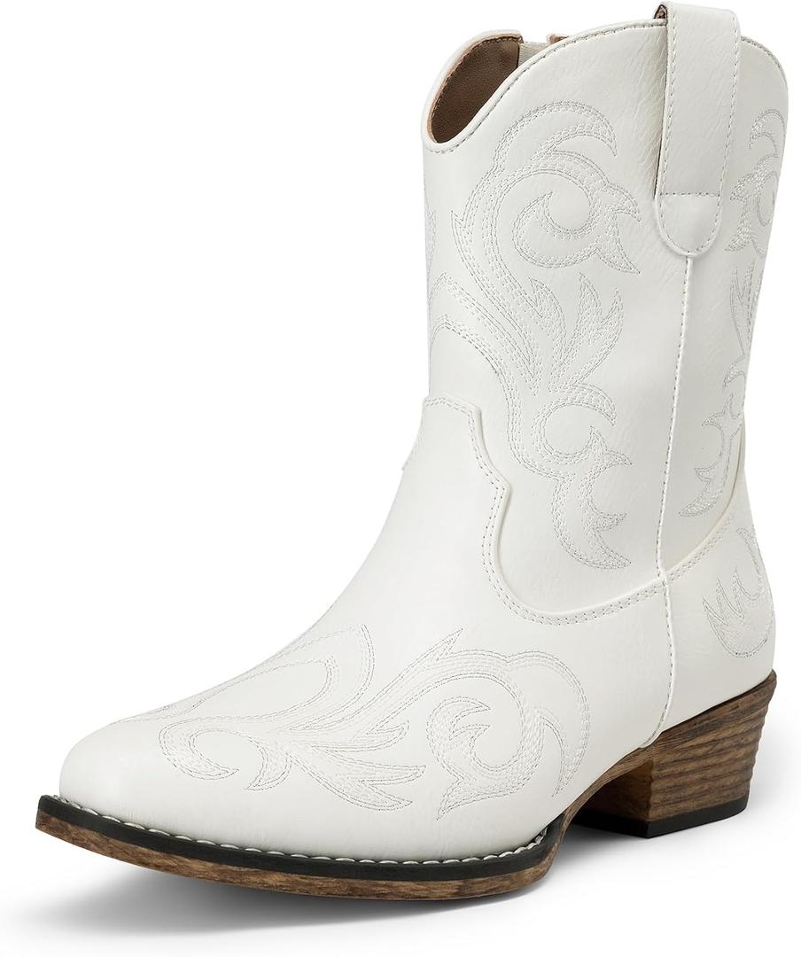 DREAM PAIRS Women's Cowboy Cowgirl Western Boots Embroidered Stitched Ankle Boots Square Toe Chunky Heel Fashion Short Booties with Zipper, Size 8.5