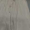 LILLUSORY Women's Linen Summer Palazzo Pants Flowy Wide Leg Beach Pants with Pockets (Beige, L)