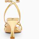 LAICIGO Women's Square Open Toe Heeled Sandals Stiletto Kitten Heel Ankle Buckle Strap Slingback Summer Dress Sandals (Gold), 7