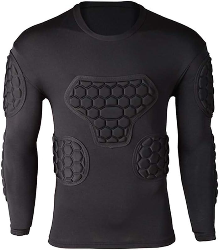 Shinestone Adult Men's Goalkeeper Armor BodyShield Padded Compression Shirt Pants and Short with Sponge Protector (Medium, Black Long Sleeves-02)