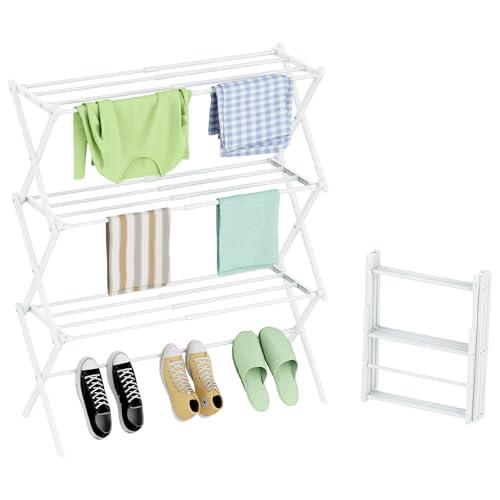 STARLATTA Foldable Drying Rack Clothing, 3-Tier Clothes Drying Rack Use for Indoor & Outdoor Antirust Laundry Drying Rack Collapsible 28" L x 35" H x 10" W
