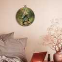 FUGWN Vintage Easter Bunny Round Wall Art Decor Framed, Rustic Farmhouse Bunny Canvas Artwork Prints, Cottagecore Landscape Rabbit Wall Hanging Decorations for Home Bedroom Living Room, 10x10 Inch