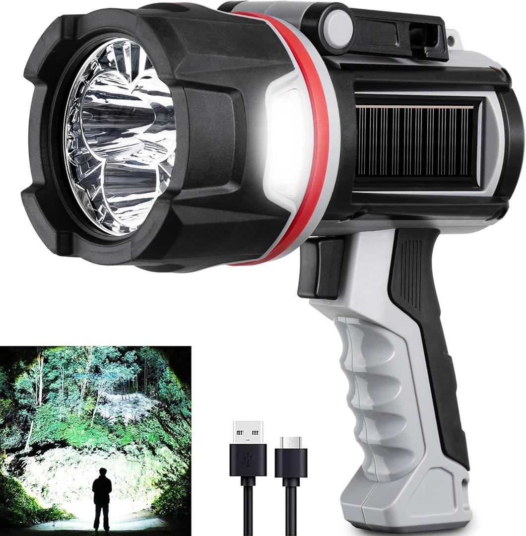 Rechargeable Spotlight Flashlight, Super Bright 3 LED 3000000 Lumen Long Lasting Handheld Spot Light Spotlight for Hunting Boating Camping