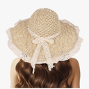Women Straw Hat with Lace Girl Summer Wide Brim Sun Hat Foldable Beach Travel Roll Up Cap Elegant Crochet Straw Hat