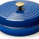 CAROTE 3.4QT Enameled Cast Iron Braiser Pan, Shallow Dutch Oven Casserole Skillets, Non-Toxic Cast Iron Pot with Lid for Grilling, Searing, Baking, Dual Handles, All Stovetop Compatible, Blue