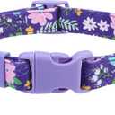 PUPTECK Cute Floral Dog Collar, Soft Cloth Fabric Dog Collars for Small Medium Large Dogs, Adjustable Puppy Collar with Pendant for Male Female Boys Girls Accessories (Purple)