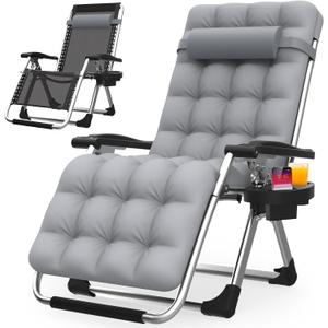 Suteck Zero Gravity Chair, Reclining Camping Lounge Chair w/Removable Cushion, Upgraded Lock and Cup Holder, Reclining Patio Chairs Folding Recliner for Indoor and Outdoor