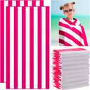12 Pcs Oversized Microfiber Beach Towel Set 63''x32'' Extra Large Quick Dry Lightweight Thin Sand Free Cabana Pool Towels Bulk for Adults Travel Swim Camping Yoga Gym Sports Gift(Rose Red Striped)